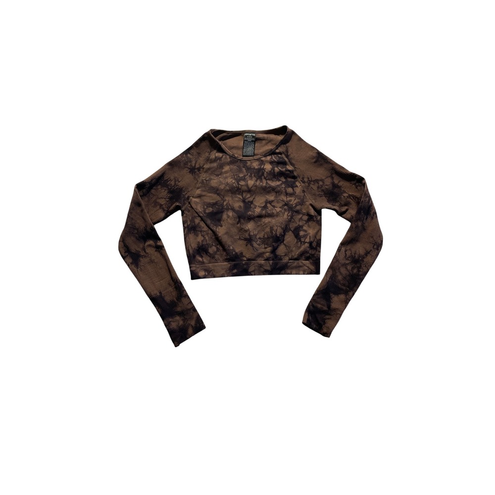 Seamless Tie Dye Crop Top Long Sleeve Brown Black Size M PINK Victoria's Secret